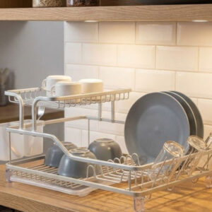 Plate Rack Aluminium Rustproof Dish Rack with Drain Board & Utensil Holder