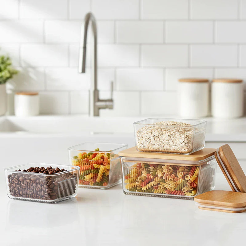 Robust 3 Piece Glass Container Set With Wooden Lid - Image 2