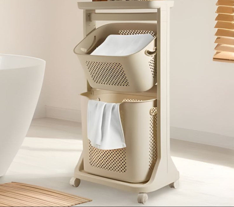 2 Layer Moveable Laundry Basket With Top Storage - Image 4