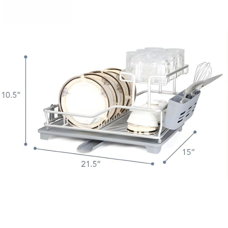 Plate Rack Aluminium Rustproof Dish Rack with Drain Board & Utensil Holder - Image 2