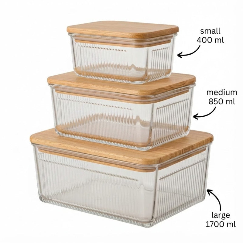 Robust 3 Piece Glass Container Set With Wooden Lid - Image 4