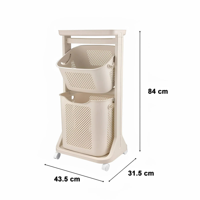 2 Layer Moveable Laundry Basket With Top Storage - Image 3